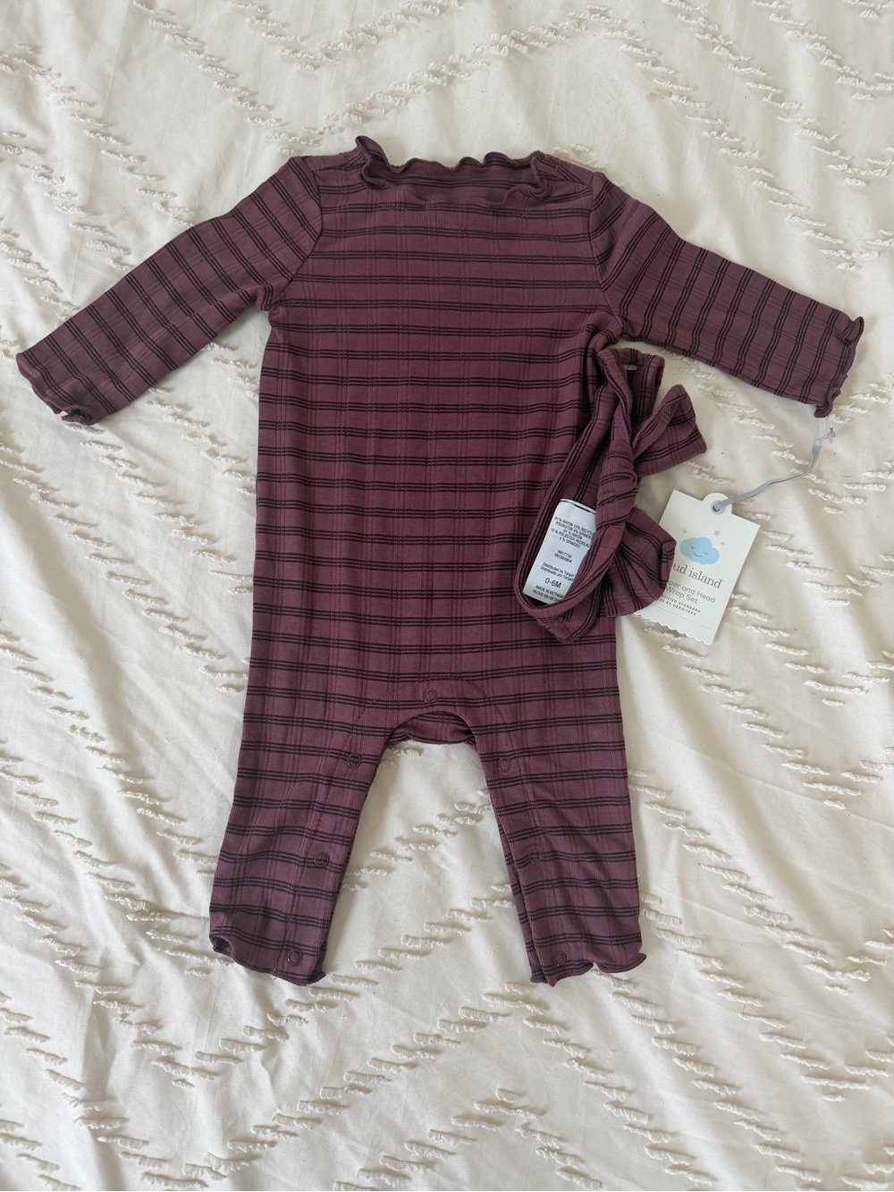 cloud island Plum Striped Ruffle Neck One-Piece